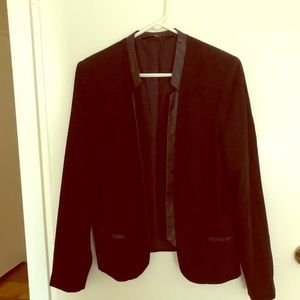 Black Blazer with Leather Trim